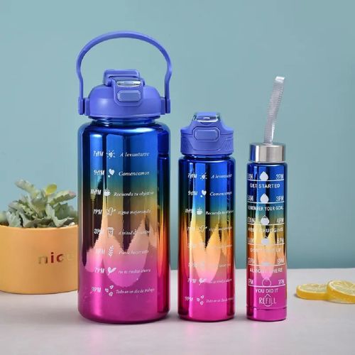 3IN1 Electroplated Gradient Water Bottle With 3D Stickers